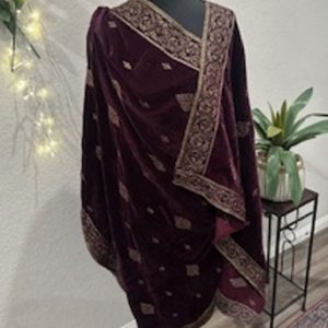 Elegant Plum and Golden Velvet Shawl