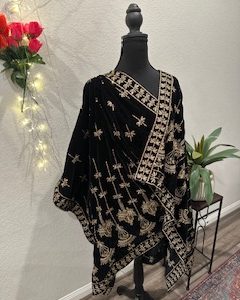 Elegant Black and Golden Velvet Shawl